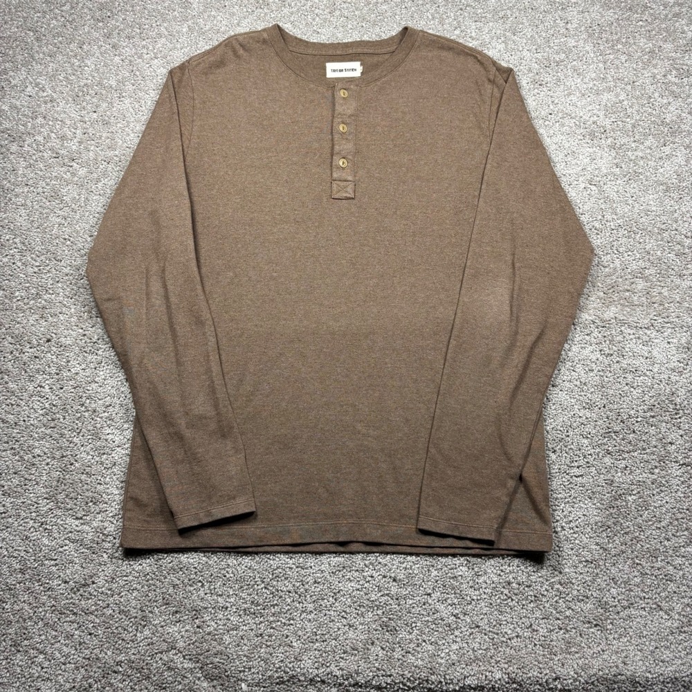 Taylor Stitch Mens Brown Upcycled Cotton Long Sleeve Henley Shirt Size 42 M